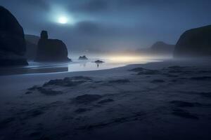 Dark Foggy Beachscape Generative AI photo