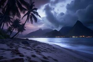 Dark Tropical Beachscape Generative AI photo