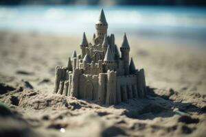 Detailed Sandcastle on a Beach Generative AI photo