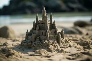 Detailed Sandcastle on a Beach Generative AI photo