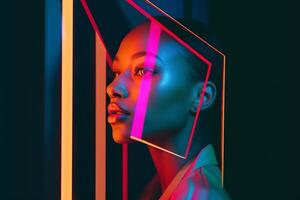 Female Model Posing in Futuristic Minimalistic Otherwordly Achitecture photo