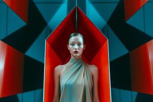 Female Model Posing in Futuristic Minimalistic Otherwordly Achitecture Generative AI photo