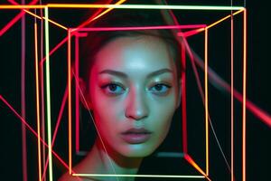 Female Model Posing in Futuristic Minimalistic Otherwordly Achitecture photo