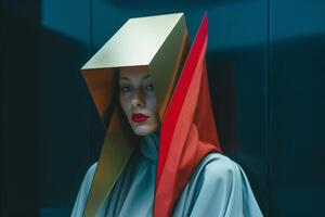 Female Model Posing in Futuristic Minimalistic Otherwordly Achitecture photo