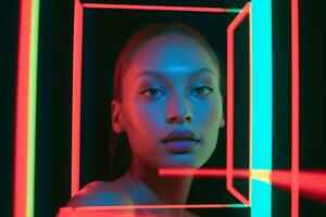 Female Model Posing in Futuristic Minimalistic Otherwordly Achitecture photo