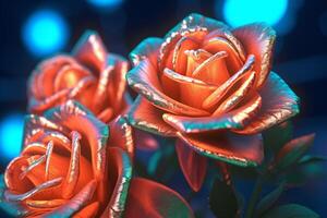 Futuristic Cybernetic Sci-Fi Roses Texture Background Generative AI photo