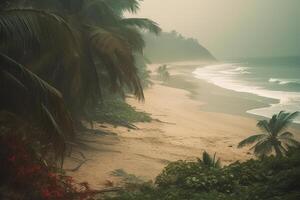 Tropical Foggy Beachscape Generative AI photo