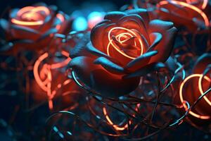 Futuristic Cybernetic Sci-Fi Roses Texture Background Generative AI photo