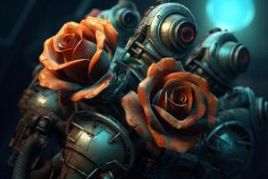 Futuristic Cybernetic Sci-Fi Roses Texture Background photo