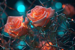 Futuristic Cybernetic Sci-Fi Roses Texture Background photo