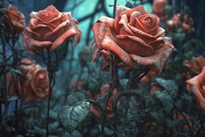 Futuristic Cybernetic Sci-Fi Roses Texture Background Generative AI photo