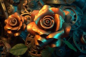 Futuristic Cybernetic Sci-Fi Roses Texture Background photo