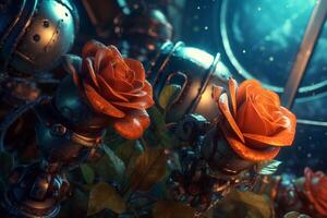 Futuristic Cybernetic Sci-Fi Roses Texture Background photo