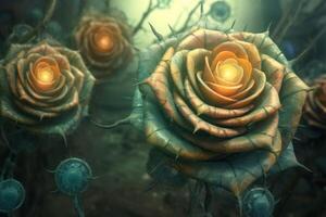 Futuristic Cybernetic Sci-Fi Roses Texture Background photo