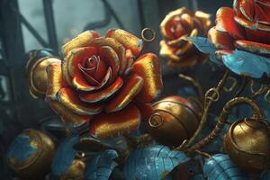 Futuristic Cybernetic Sci-Fi Roses Texture Background photo