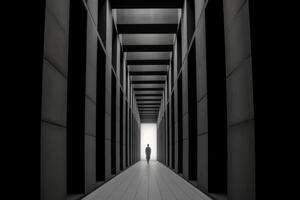 Futuristic Minimalistic Otherwordly Achitecture with Mysterious Figure in Background Generative AI photo