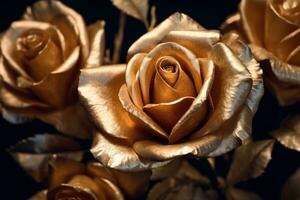 Golden Roses Texture Backgroud Generative AI photo