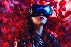 Heavily Stylized Portrait of a Woman Immersed in a VR Headset Simulation photo