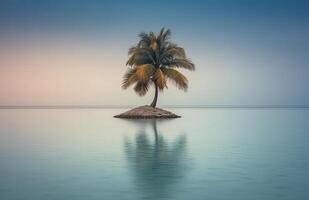 Palm Tree with Scenic Seascape Background Generative AI photo