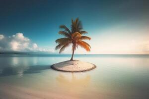 Palm Tree with Scenic Seascape Background photo