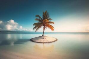 Palm Tree with Scenic Seascape Background Generative AI photo