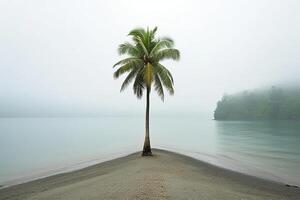 Palm Tree with Scenic Seascape Background photo