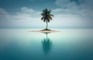 Palm Tree with Scenic Seascape Background Generative AI photo