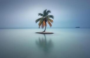 Palm Tree with Scenic Seascape Background Generative AI photo