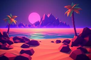 Low-Poly Neon Summer Beachscape photo