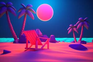 Low-Poly Neon Summer Beachscape Generative AI photo