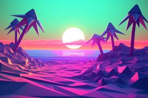 Low-Poly Neon Summer Beachscape photo