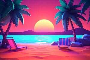 Low-Poly Neon Summer Beachscape photo