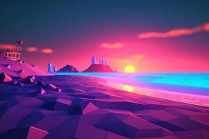 Low-Poly Neon Summer Beachscape photo