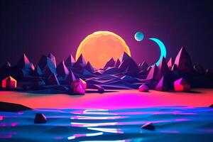 Low-Poly Neon Summer Beachscape photo