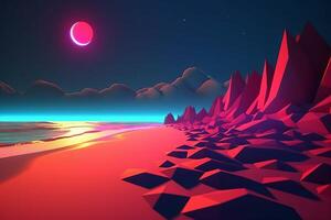 Low-Poly Neon Summer Beachscape photo