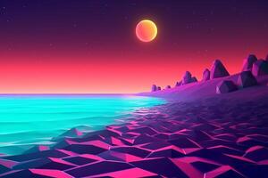 Low-Poly Neon Summer Beachscape photo