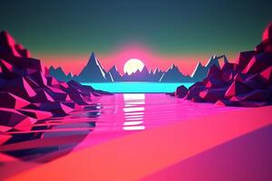 Low-Poly Neon Summer Beachscape photo