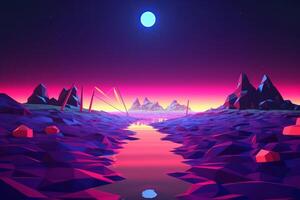 Low-Poly Neon Summer Beachscape photo
