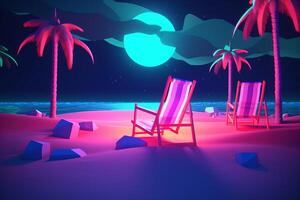 Low-Poly Neon Summer Beachscape photo
