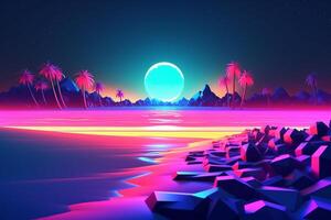 Low-Poly Neon Summer Beachscape photo