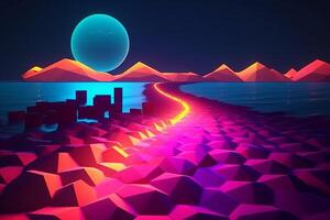 Low-Poly Neon Summer Beachscape photo