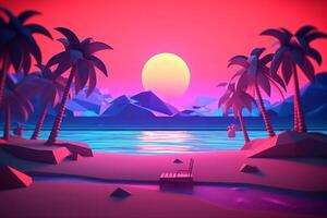Low-Poly Neon Summer Beachscape photo