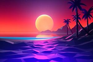 Low-Poly Neon Summer Beachscape photo