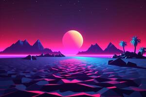 Low-Poly Neon Summer Beachscape photo