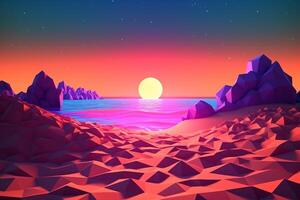 Low-Poly Neon Summer Beachscape photo