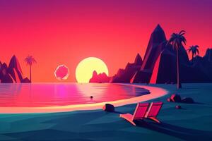 Low-Poly Neon Summer Beachscape photo