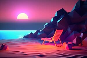Low-Poly Neon Summer Beachscape photo