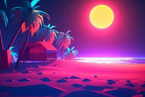 Low-Poly Neon Summer Beachscape Generative AI photo