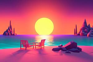 Low-Poly Neon Summer Beachscape photo