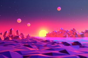 Low-Poly Neon Summer Beachscape photo